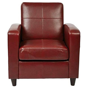 Modern Accent Chair, Crimson Red Faux Leather Set With Cushioned Backrest