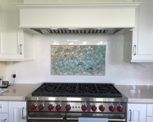 Ocean Themed Backsplash Mural In A Bright And Ious Great Room
