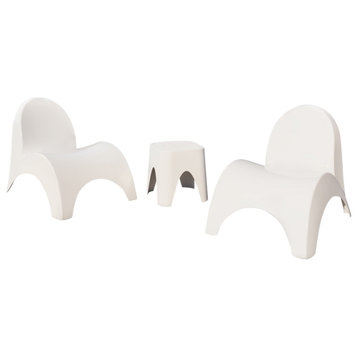 Angel Trumpet Patio Chairs and Table, White/White