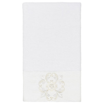 100% Turkish Cotton Alyssa Embellished Bath Towel, White