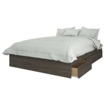 Nexera 375444 Full Size Storage Platform Bed, 3-Drawer, Bark Gray