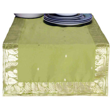 Olive Green - Hand Crafted Table Runner (India) - 16 X 108 Inches