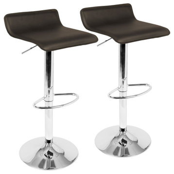 Ale Contemporary Adjustable Barstool, Brown PU Leather, Set of 2