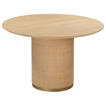 Cane Rattan Dining Table, Round Ash Wood 47" Table