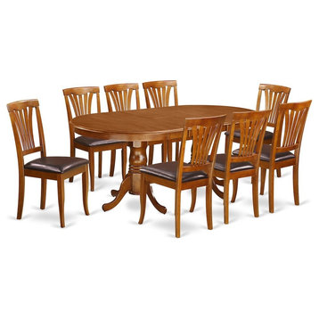 9-Piece Dining Set, Table, 8 Chairs for Room, Saddle Brown With Leather Cushion