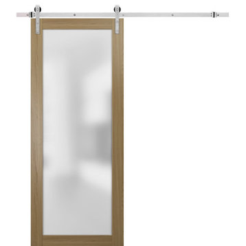 Barn Door 30x84 Glass | Planum 2102 Honey Ash | Stainless Steel 6.6FT Rail