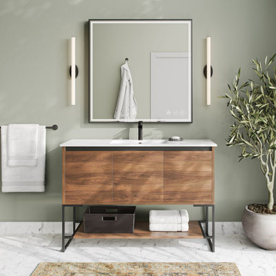 Foundry Bath Vanity, Walnut, 48", Integrated Single Sink, Freestanding