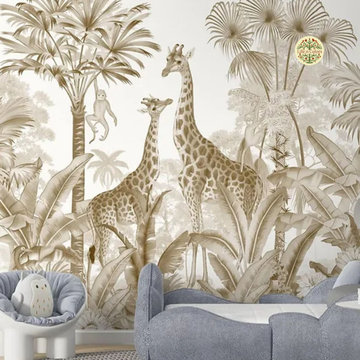 Van, Beautiful Vintage Jungle Theme Kids Wallpaper