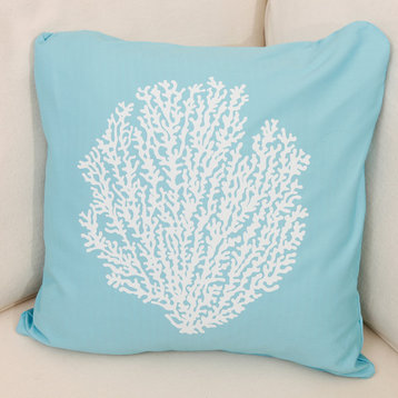 Coral Sea Fan Coastal Throw Pillow Cover, Ocean Blue