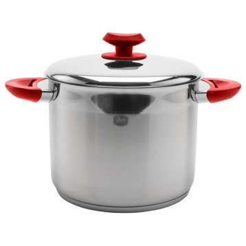 YBM Home 18/10 Stainless Steel Stock Pot, Induction Compatible, Red, 5 Quart