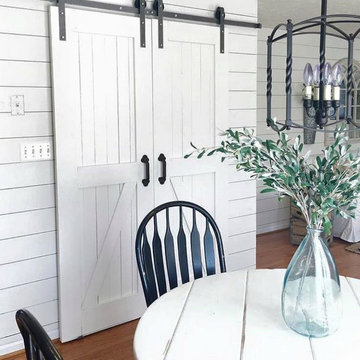 White Barn Doors Raw Steel Hardware