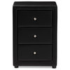 Tessa Black Faux Leather 3-Drawer Nightstand