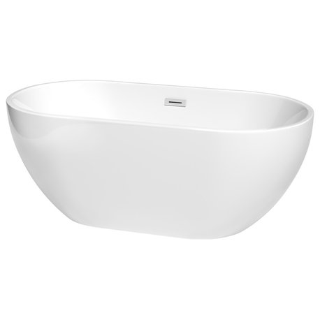 Brooklyn 60" Freestanding White Bathtub, Polished Chrome Drain and Overflow Trim