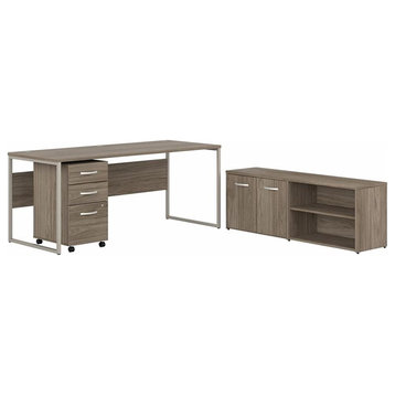 Hybrid 72W Desk with Storage and Drawers in Modern Hickory - Engineered Wood