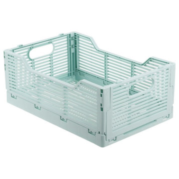 Truu Design Set of 6 Seafoam Blue Folding Plastic Storage Organization Crate