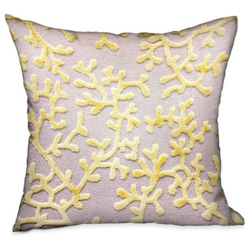 Plutus Lemon Reef Yellow, Cream Floral Luxury Throw Pillow, 16"x16"