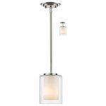 Z-Lite - Willow 1 Light Mini Pendant, Brushed Nickel - Clean, graceful lines of the arms + glass shades define the Willow family. Brushed nickel fixtures and inner matte opal with clear outer glass shades create clean and unique designs.