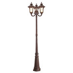 Livex Lighting - Oxford Outdoor 3-Headed Post Light, Imperial Bronze - From the Oxford outdoor lantern collection, this traditional design will add curb appeal to any home. It features a handsome, antique-style post plate and decorative arm. Light amber water glass  cast an appealing light and lends to its vintage charm. Wall plate, arm and other details are all in a imperial bronze finish.