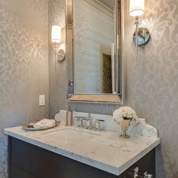 Kingsley Master Bath Fleur Pattern Wallpaper. Kingsley, MI.