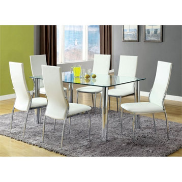 Furniture of America Gera Glass Top 7-Piece Dining Table Set in White
