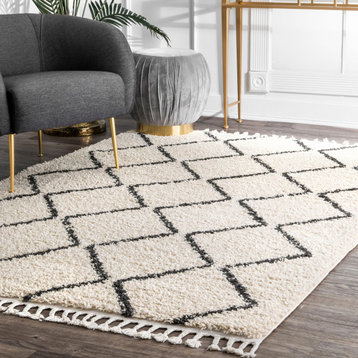 nuLOOM Michelle Casuals Geometric Shags Area Rug, Off White, 9'2"x12'