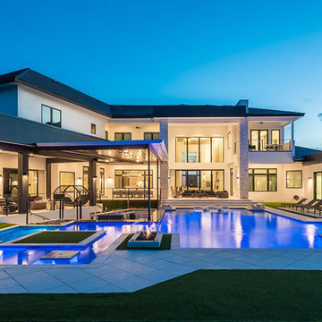 Pool with Swim-Up Bar and Fire Features