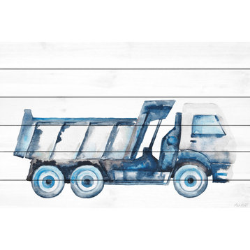 "Blue Dump Truck" Painting Print on White Wood, 60x40