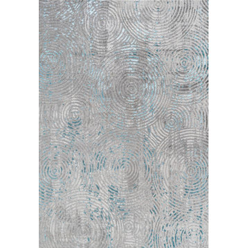 Timeworn Modern Abstract Area Rug, Gray/Turquoise, 4 X 6