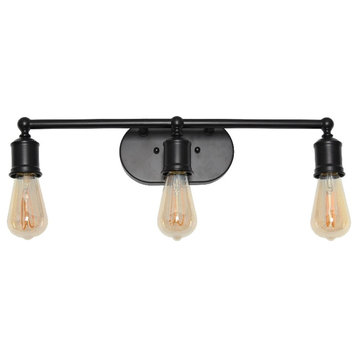 Elegant Designs 3 Light Edison Exposed Bulb Vanity Light Matte Black