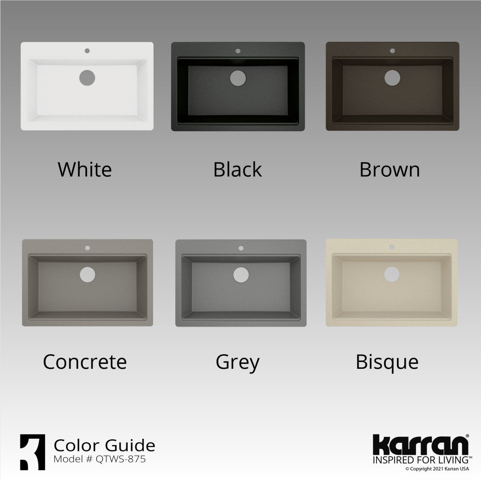 Karran Top Mount 33" Single Bowl Quartz Workstation Kitchen Sink, Black