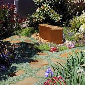 A tranquil fountain greets the visitor