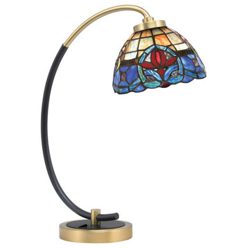 1-Light Desk Lamp, Matte Black/New Age Brass Finish, 7" Sierra Art Glass