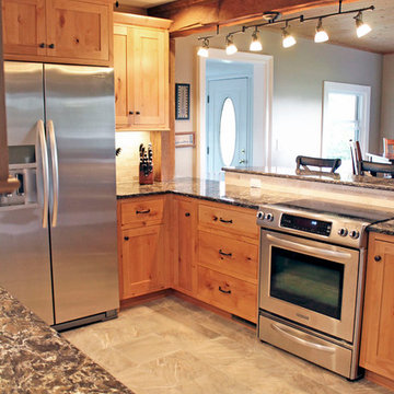 Rustic Knotty Alder Kitchen with Weathered Beams