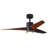 Super Janet 3-Bladed Paddle Fan With LED Light Kit, Matte Black Finish With Walnut Blades, 52"