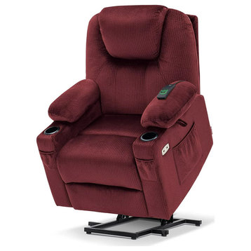 Power Recliner, Comfy Seat With Lumbar Heating & Full Body Vibration, Burgundy