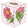 Pink Peony on Provincial Print  Wood Wastepaper Basket, With Tissue Box Cover