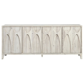 Montes 79" Light White-Washed Finished Reclaimed Pine Carved Sideboard