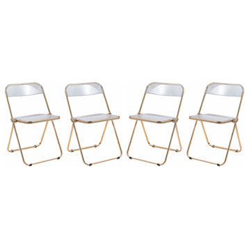 Lawrence Acrylic Folding Chair With Gold Frame Set of 4, Clear
