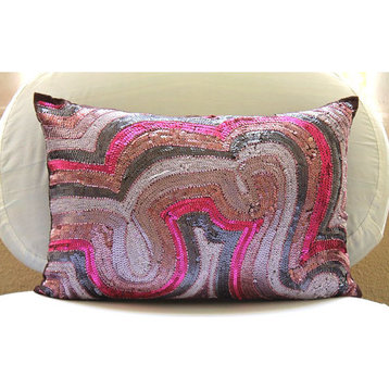 Pink Abstract Sequins 12"x20" Silk Lumbar Pillow Cover, Wonder Lust