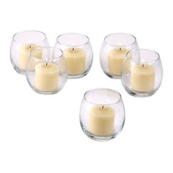 Clear Glass Hurricane Votive Candle Holders with Ivory Votive Candles (Set of 12 - Candles