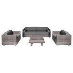 Armen Living - Vivid Outdoor Patio 4-Piece Conversation Set Gray Olefin Cushions - Transform your outdoor space into a haven of relaxation with the Vivid Outdoor Patio Seating Collection, a harmonious trio that redefines outdoor luxury. Elevate your outdoor living space with the Vivid Outdoor Patio Sofa, an exquisite blend of style and durability. Crafted from enduring Eucalyptus wood in a timeless gray hue, this sophisticated sofa seamlessly combines aesthetics with resilience. With water-resistant Eucalyptus and UV-resistant frame and fabric, it stands strong against the elements, ensuring comfort and style in any weather. The included gray Olefin cushions are easily removable and have a zipper closure for cleaning, add an extra layer of comfort. Whether hosting gatherings or enjoying a quiet evening under the stars, the Vivid Outdoor Patio Sofa offers a versatile and elegant seating solution. Complementing the sofa is the Vivid Outdoor Patio Chair, a masterpiece of design and comfort. With a gray Eucalyptus wood frame that exudes sophistication, this chair combines style with longevity. Sink into the plush Olefin cushion, and let the chair invite you to linger in relaxation. Easy to clean, the removable cushion cover maintains the chair's fresh allure, making it a perfect spot to unwind after a long day. Complete the ensemble with the Vivid Outdoor Patio Coffee Table, a stylish centerpiece that marries form and function. Crafted from gray Eucalyptus wood, this timeless table adds sophistication to any outdoor setting. Water-resistant and UV-resistant, it withstands the elements while providing a durable surface for snacks, drinks, or decor. The spacious design allows you to create a cozy corner, making it a practical and stylish addition to your patio ensemble. Invest in the Vivid Outdoor Patio Collection for quality, durability, and timeless style that transforms your outdoor space into a haven of relaxation.