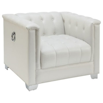 Coaster Chaviano Contemporary Faux Leather Tufted Chair in Ivory