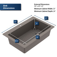 Karran Drop-In Quartz 33" 1-Hole Single Bowl Kitchen Sink Kit, Concrete