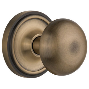 Classic Rosette With New York Knob, Antique Brass