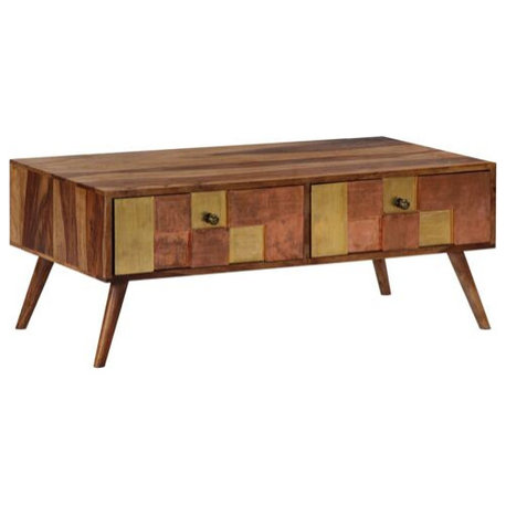 vidaXL Coffee Table Honey Solid Wood 39.4x19.7x15.4 in Decorative Inlays