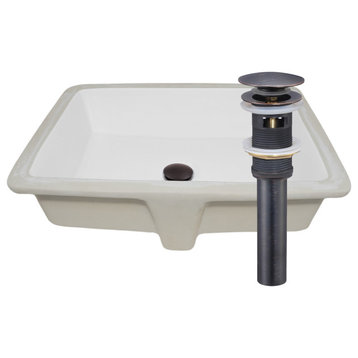 Shallow Rectangular Undermount White Porcelain Sink with Overflow Drain, Oil Rubbed Bronze
