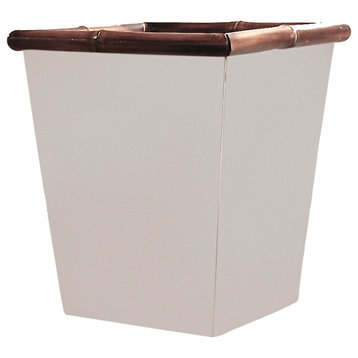 Waste Basket, Nickel With Bamboo