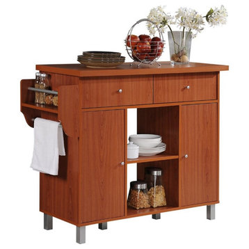 Pemberly Row Kitchen Island with Spice Rack in Cherry