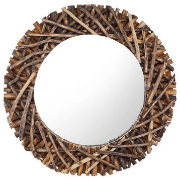 vidaXL Mirror Decorative Bathroom Mirror Wall Mirror Solid Teak Wood Round