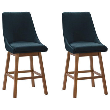 Atlin Designs 26" Solid Back Fabric & Wood Bar Stool in Navy/Brown (Set of 2)